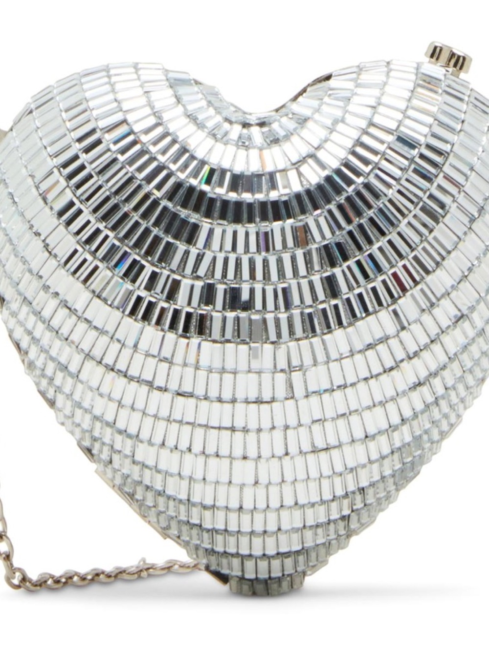 Betsey Johnson Silver Heart Disco Mirror Clutch